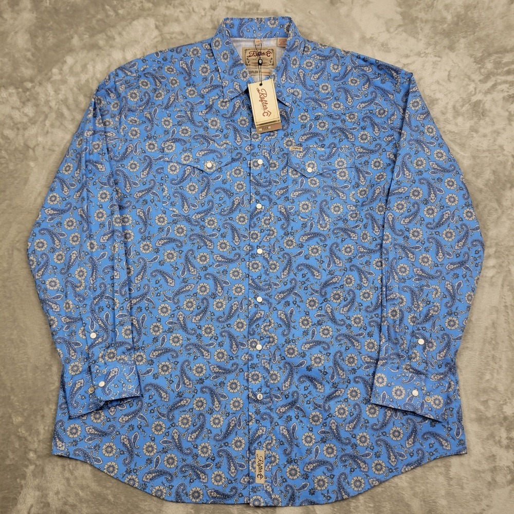 Rafter C Cowboy Collection Mens Shirt 2XL Paisley Pearl Snap Long Sleeve Pockets